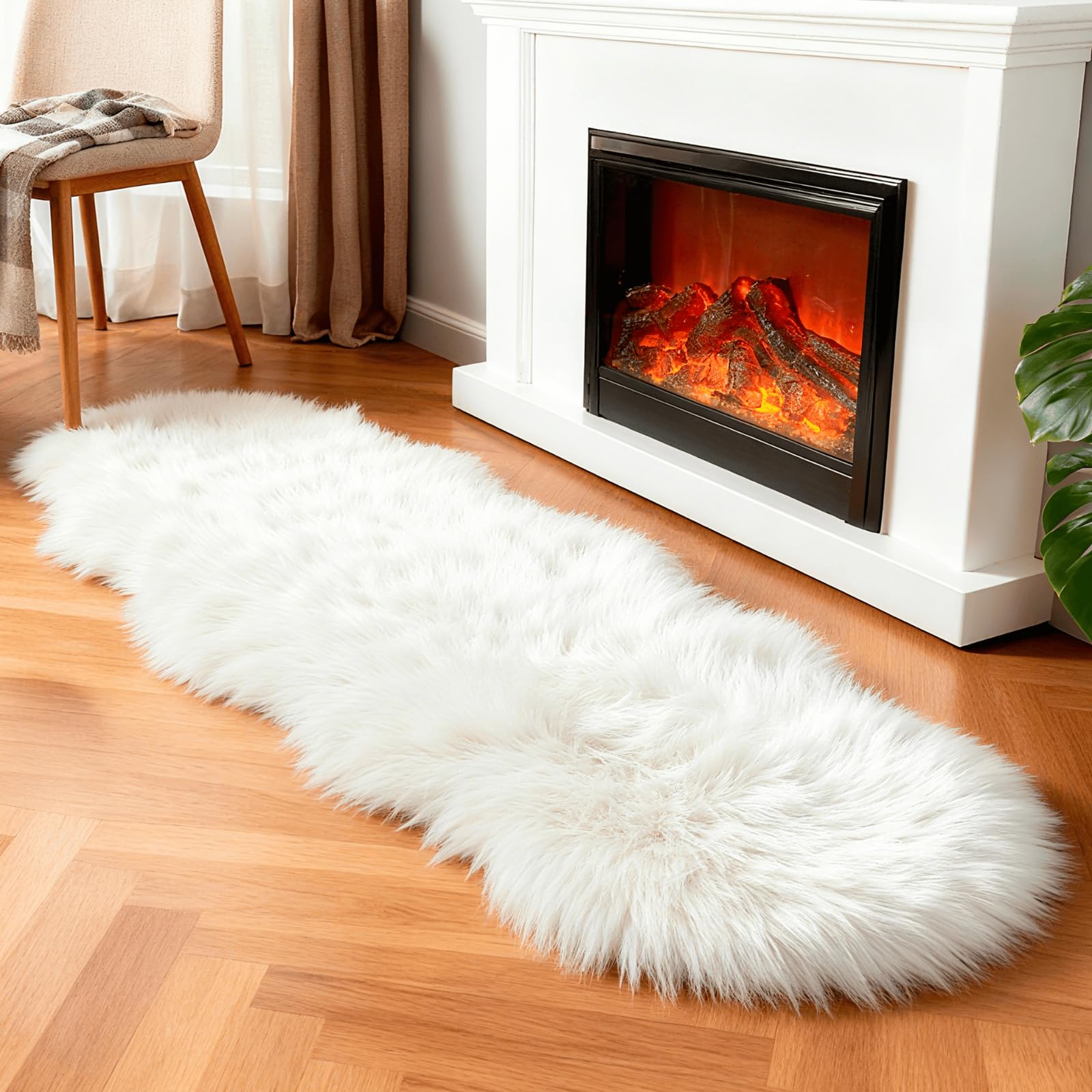 linmopm faux fur rug 2x6 white runner enhances bedroom warmth and comfort
