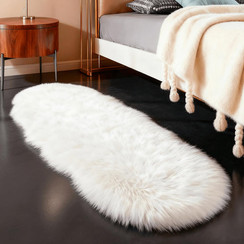 linmopm sheepskin shag rug in bedroom adds cozy underfoot feel