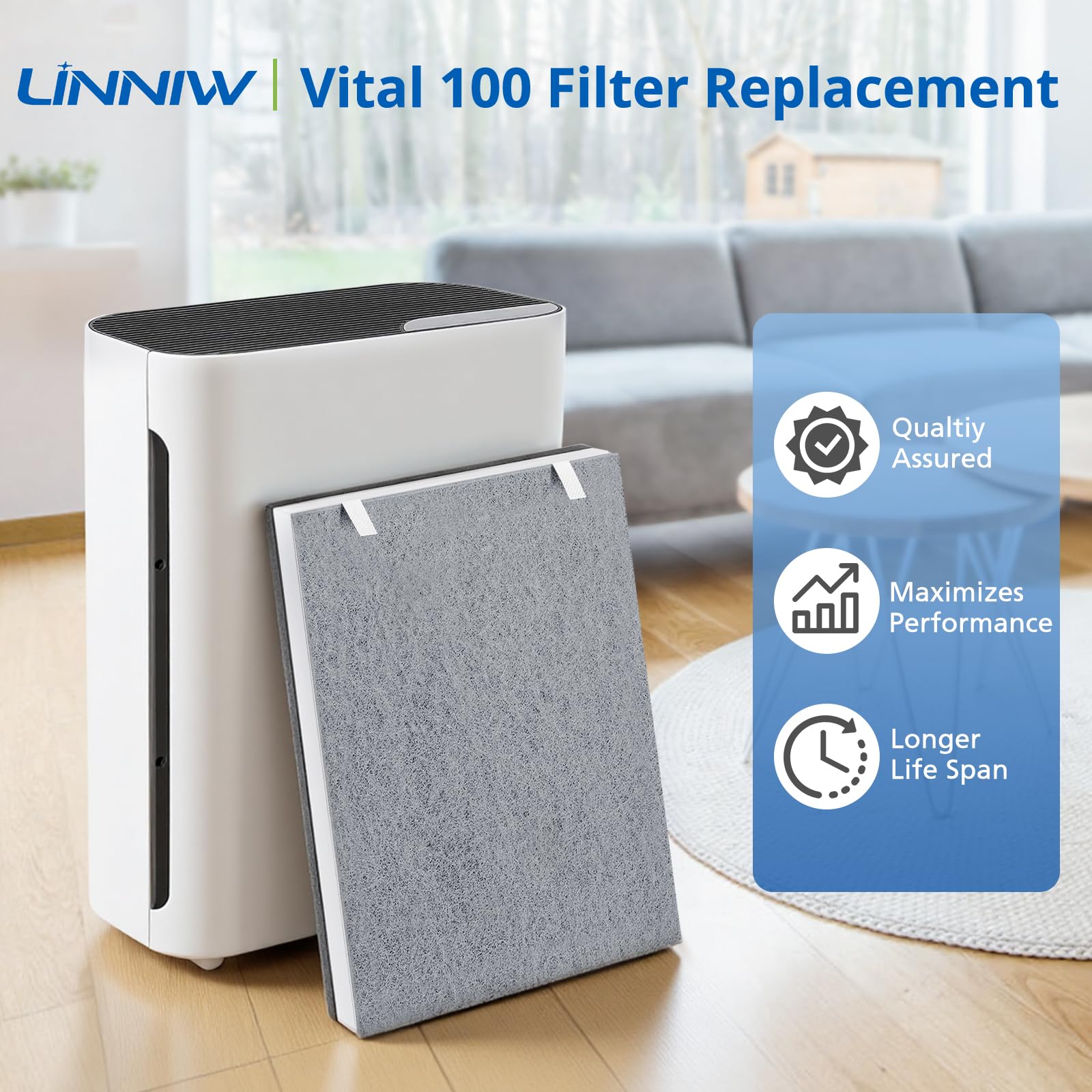 LINNIW Vital 100 replacement filters packaging displayed