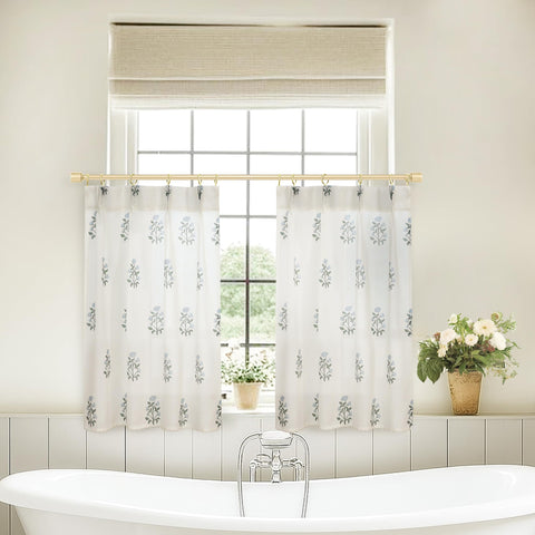 Lino Rosa two-piece curtain set enables cohesive styling across two windows.