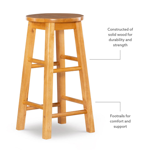 Linon natural barstool adds compact, stylish seating for entertaining.