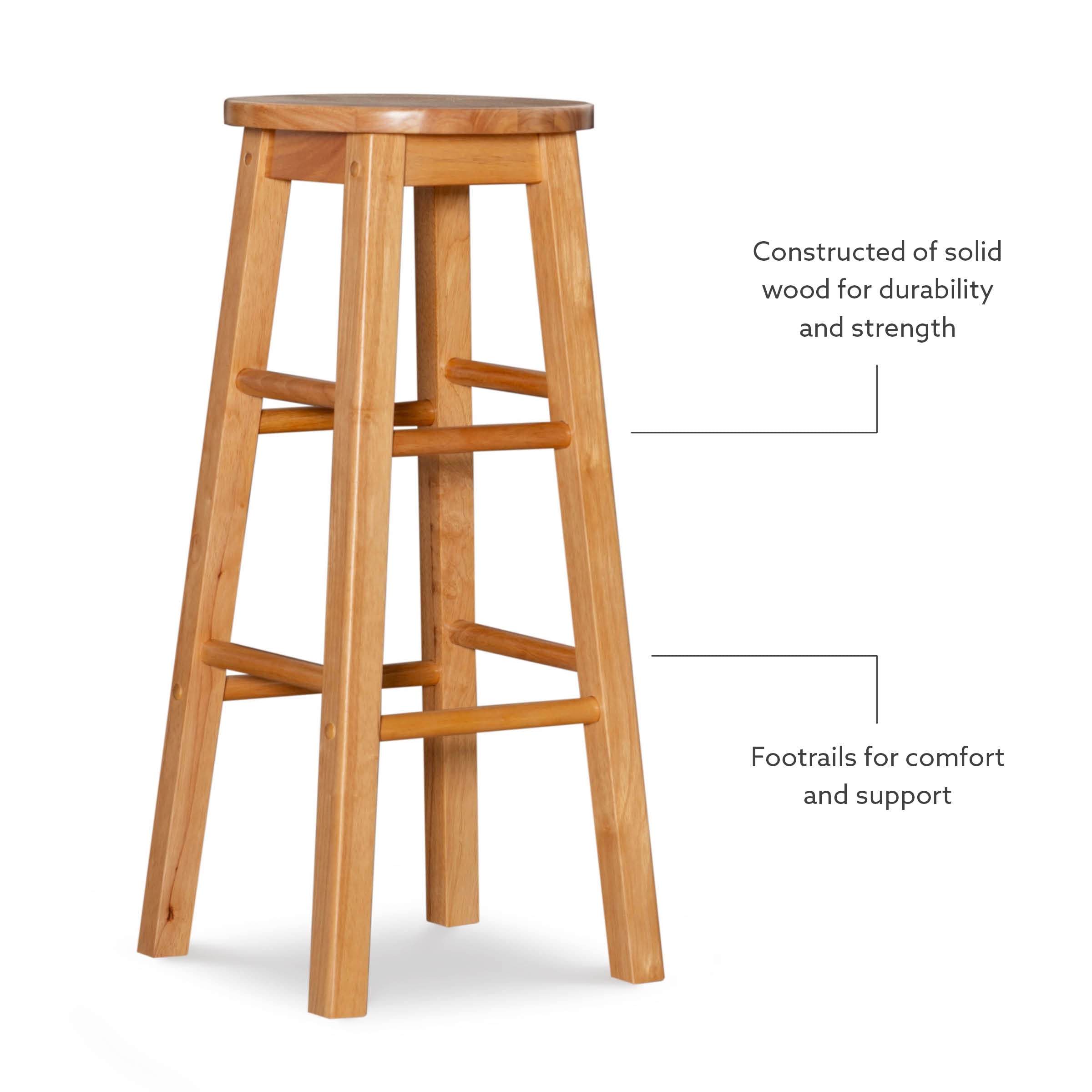 Linon barstool crisp natural finish complements a variety of interiors.