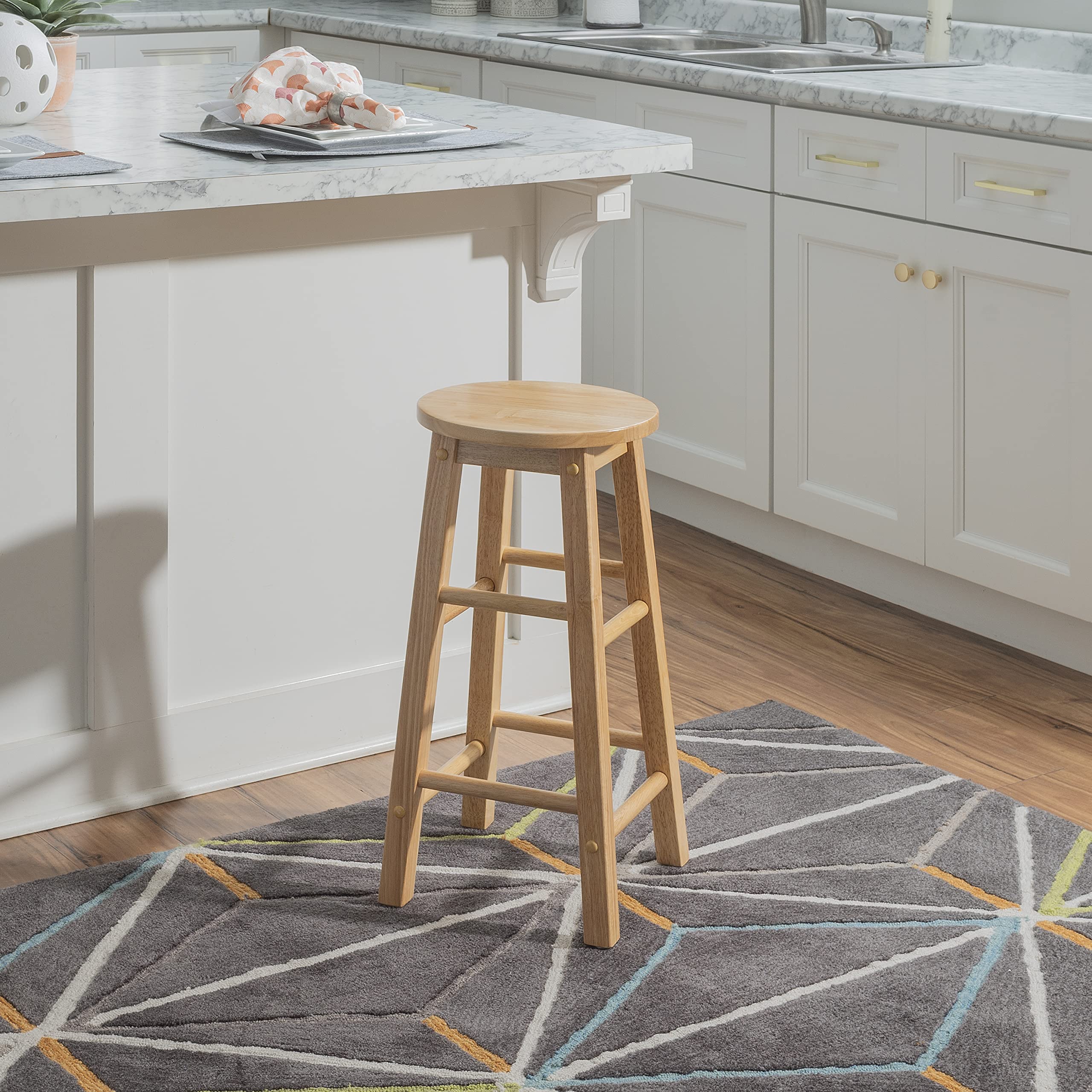 Linon barstool with crisp natural finish complements various styles.