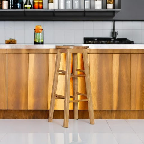 Linon barstool four-foot rails add stability and comfort.