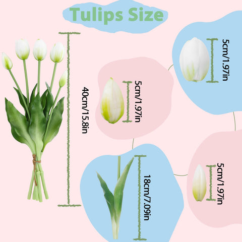 LINSIE white artificial tulips close-up, latex texture enhances realism and elegance.
