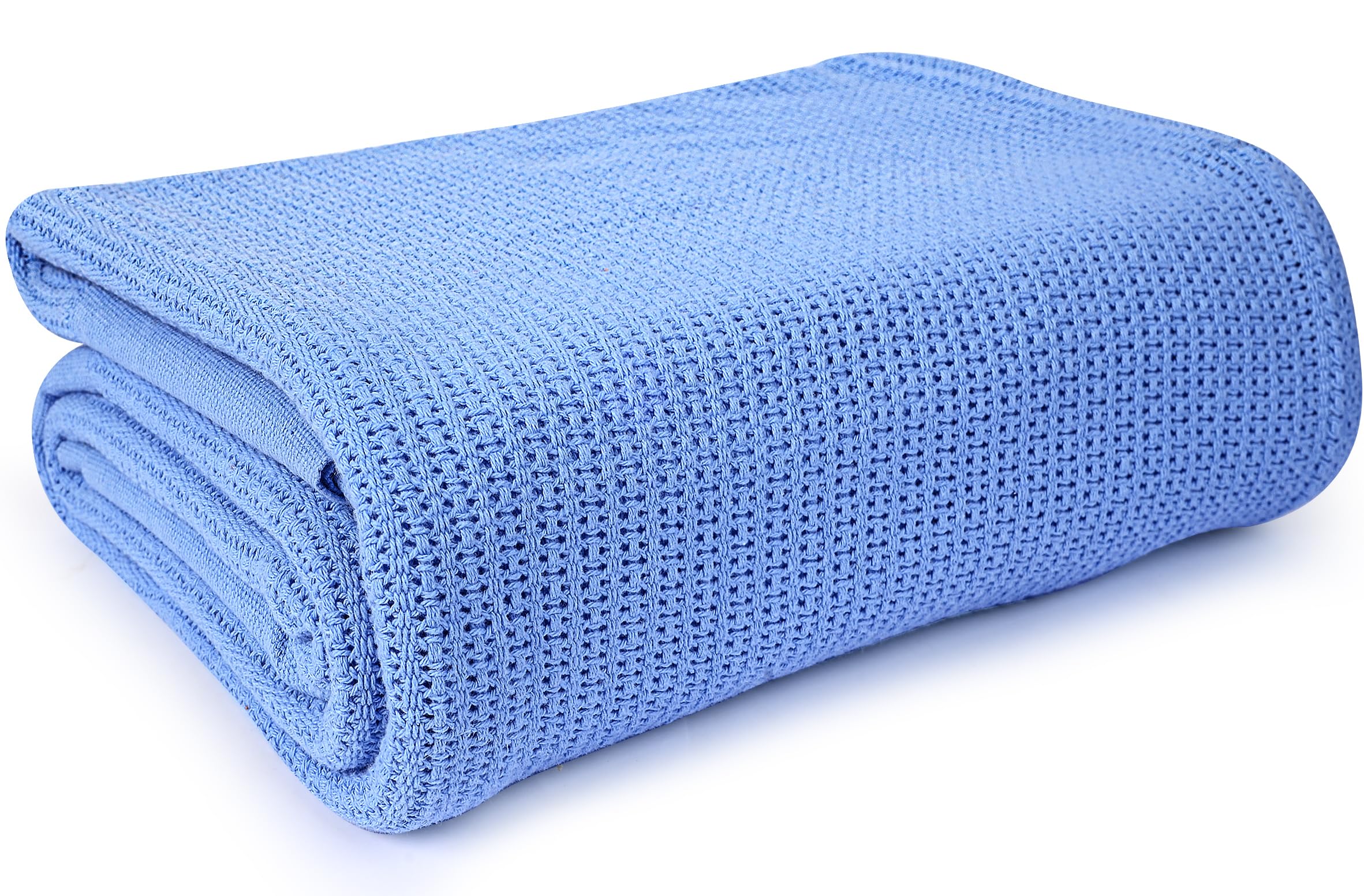Linteum Blue Hospital Blanket 66x90 draped on a bed for patient comfort.