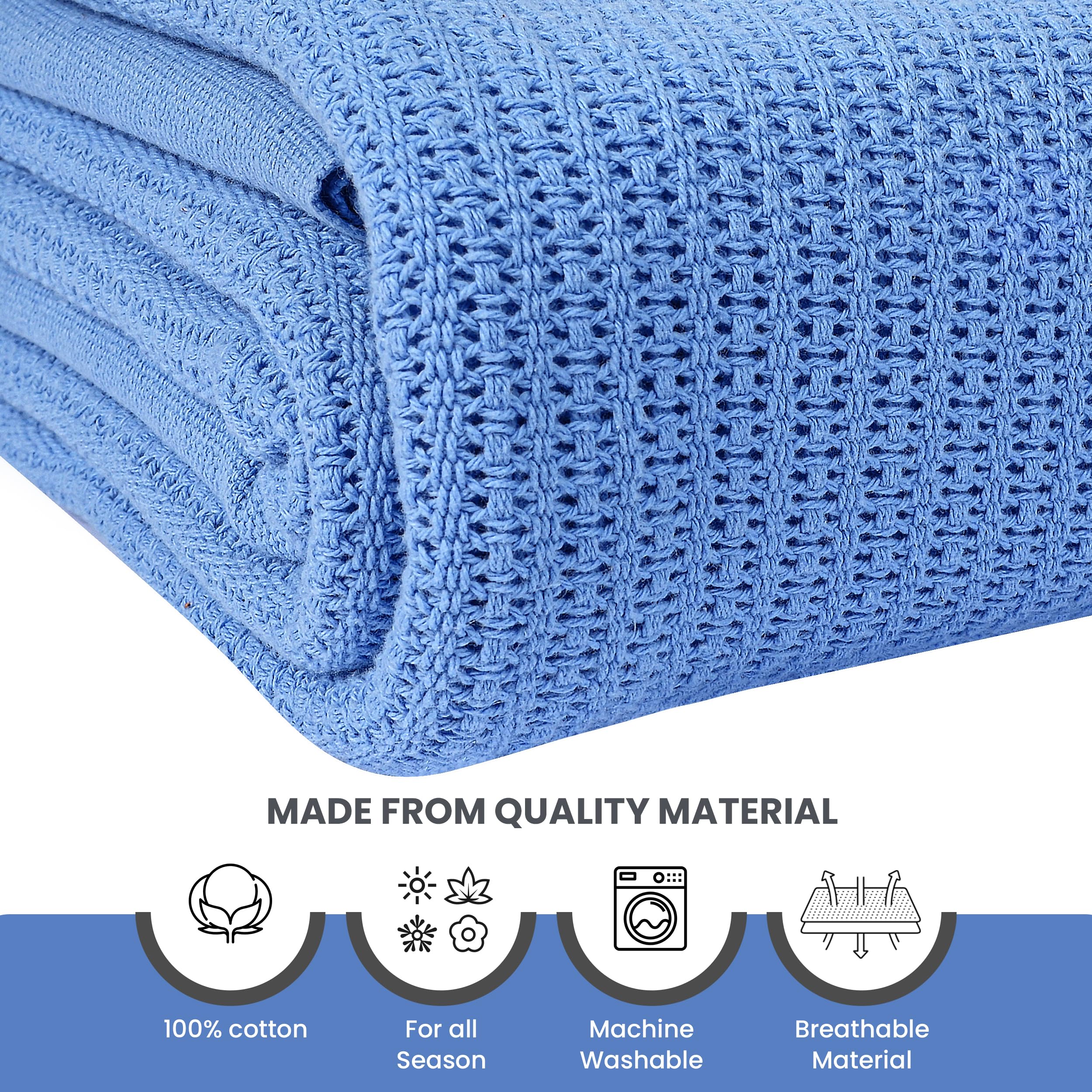 Linteum Blue blanket in use, lightweight yet cozy warmth.