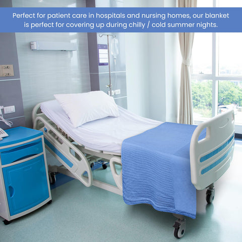 Linteum Blue blanket covering a patient in a recovery room.