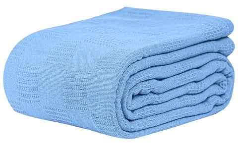 Linteum Hospital Thermal Snaggless Blanket laid flat on bed for warmth and coverage.