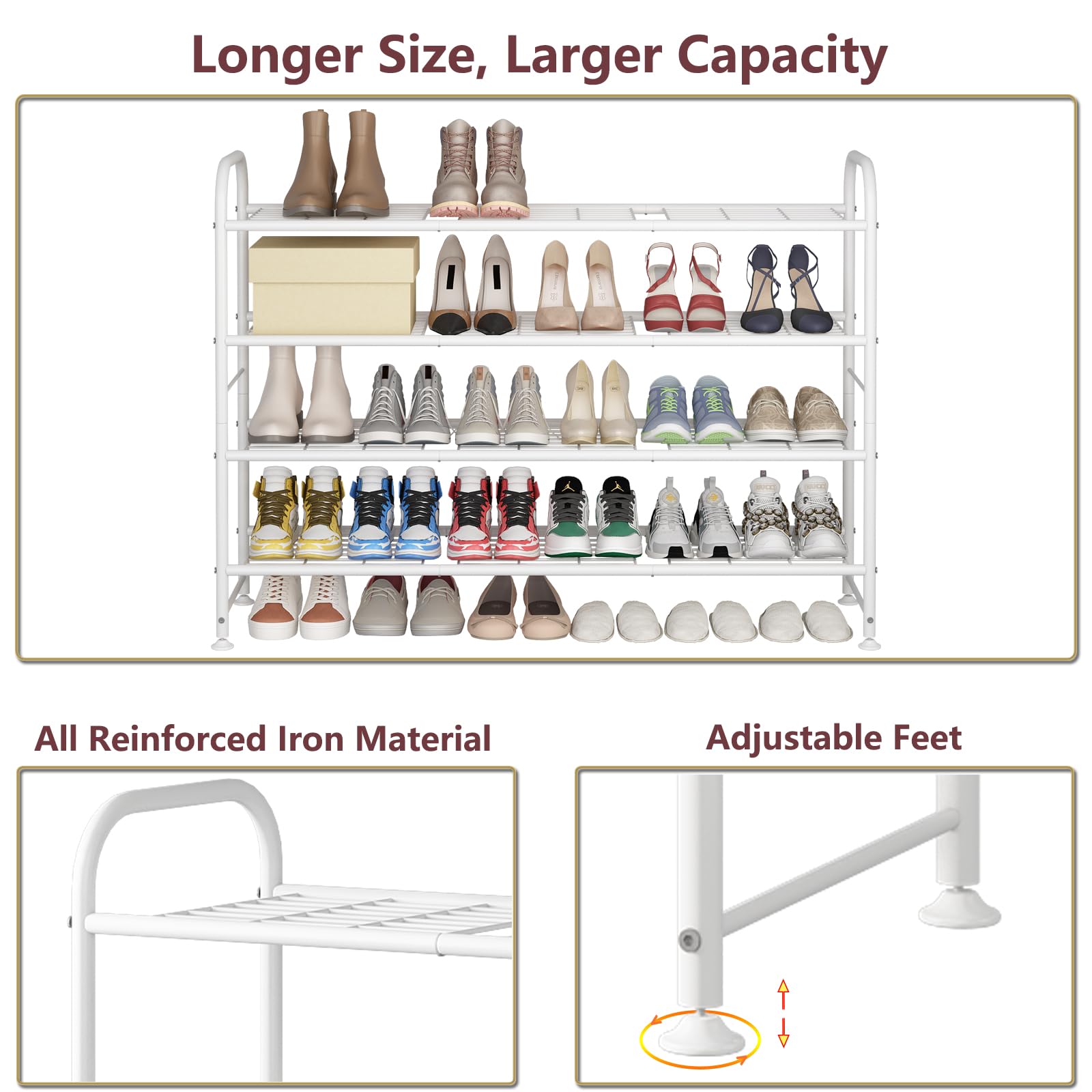 LINZINAR adjustable feet level the rack on uneven floors for secure placement.