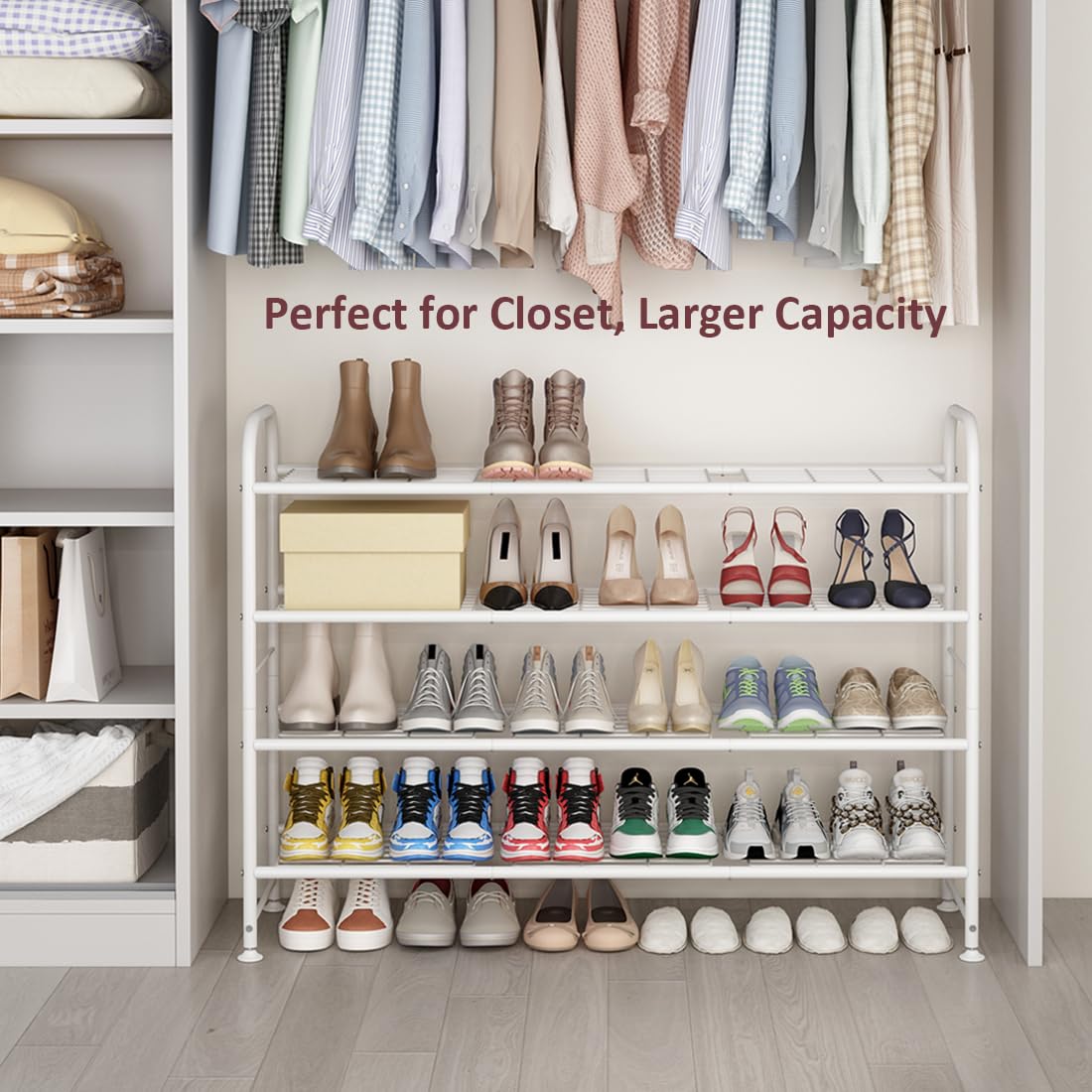 LINZINAR four-tier design accommodates many shoe types with clear visibility.