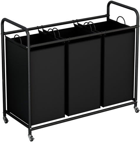 LINZINAR 3-bag laundry basket in black for organized sorting.