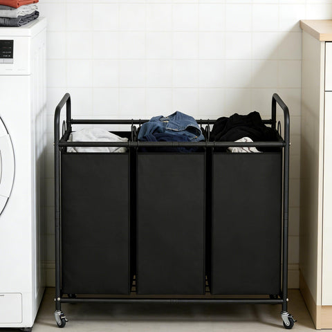 LINZINAR laundry sorter cart with large capacity keeps laundry organized.
