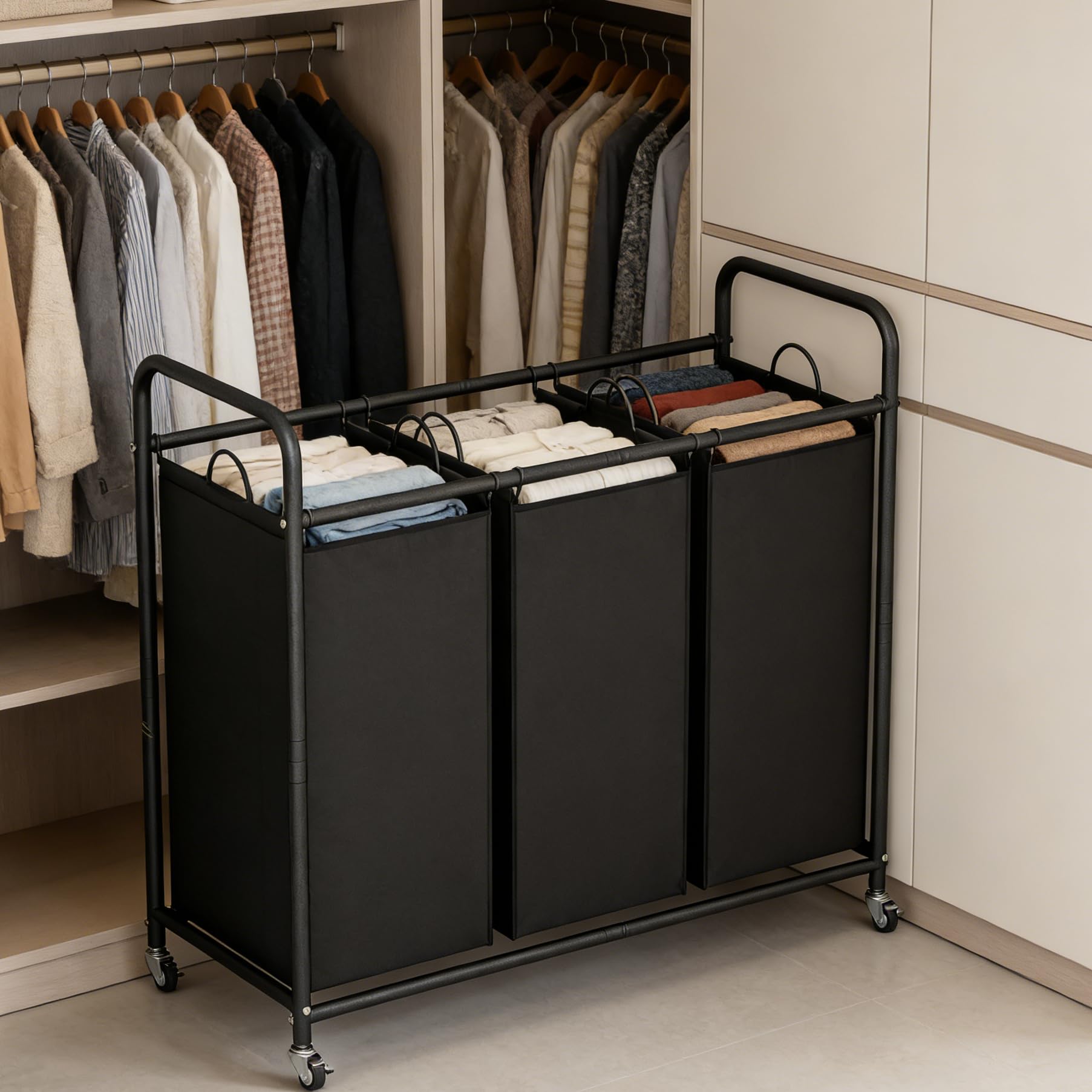 LINZINAR removable laundry bags with handles for easy transport.