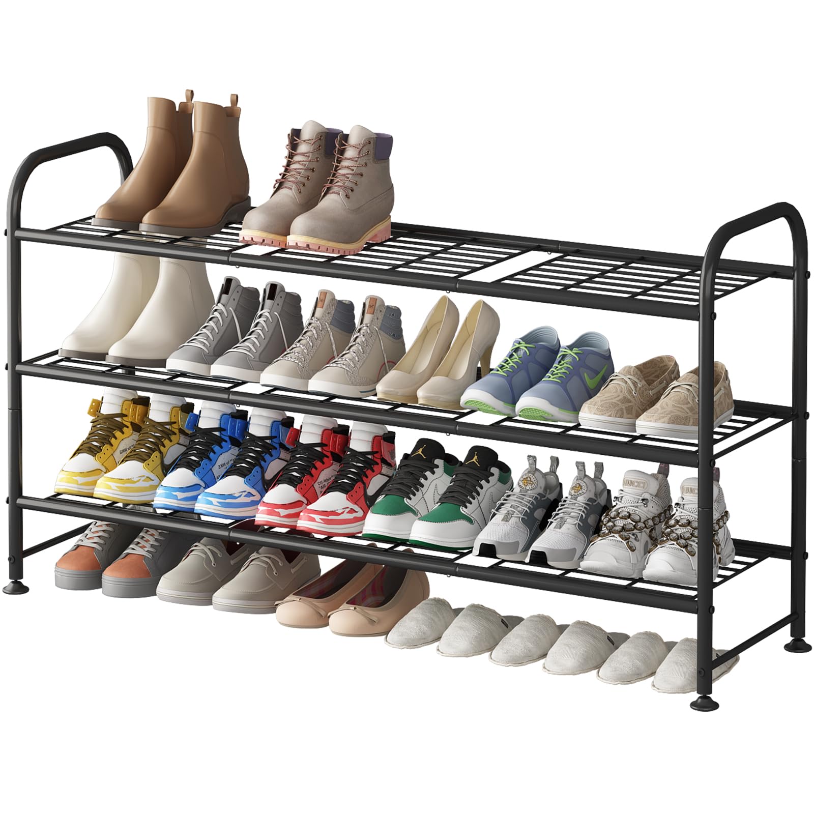 LINZINAR shoe rack 3-tier long frame organizes closet with ample storage