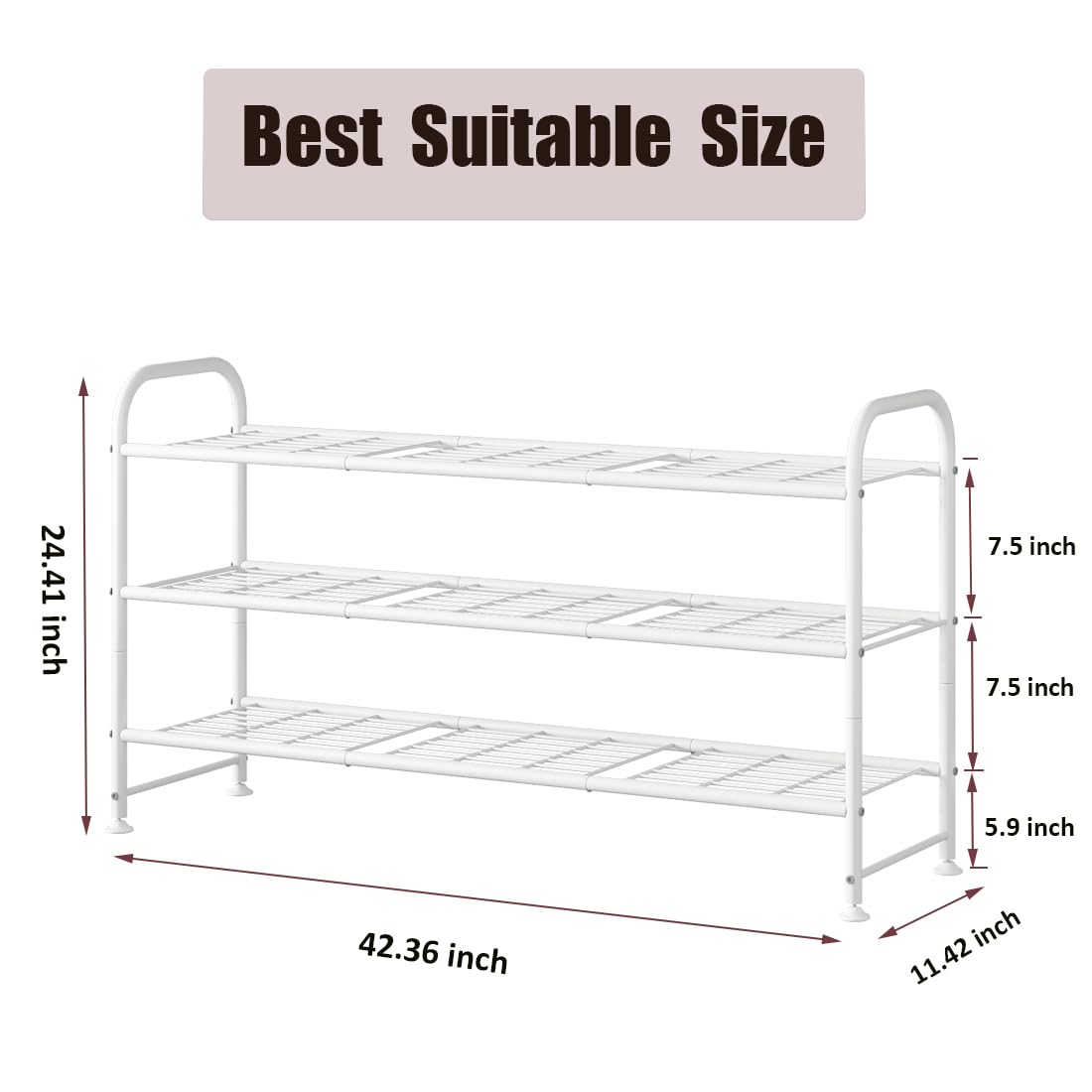 LINZINAR long shoe rack with adjustable feet steadies on uneven floors.
