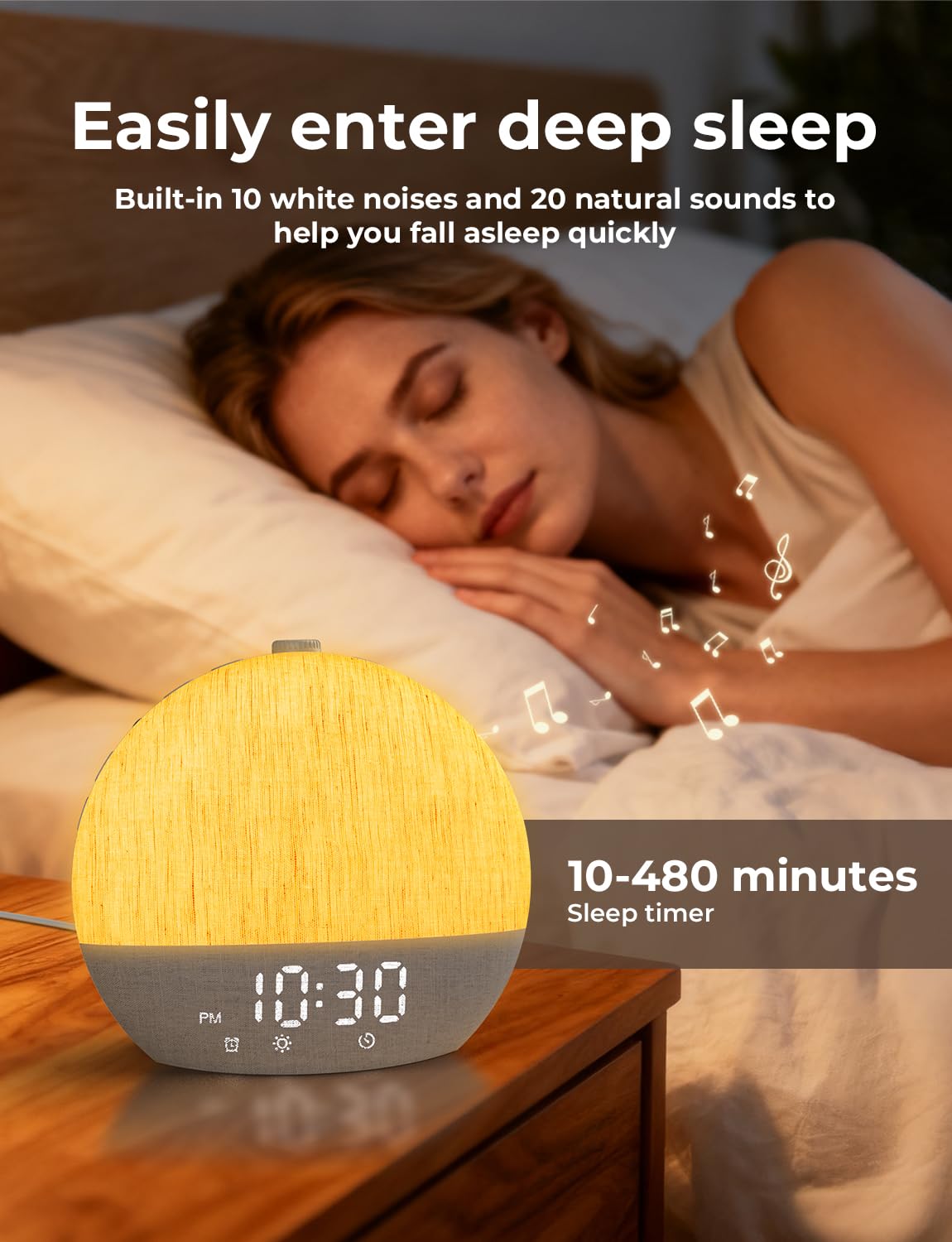 LIORQUE Sunrise Alarm Clock Bluetooth sync for personal audio.