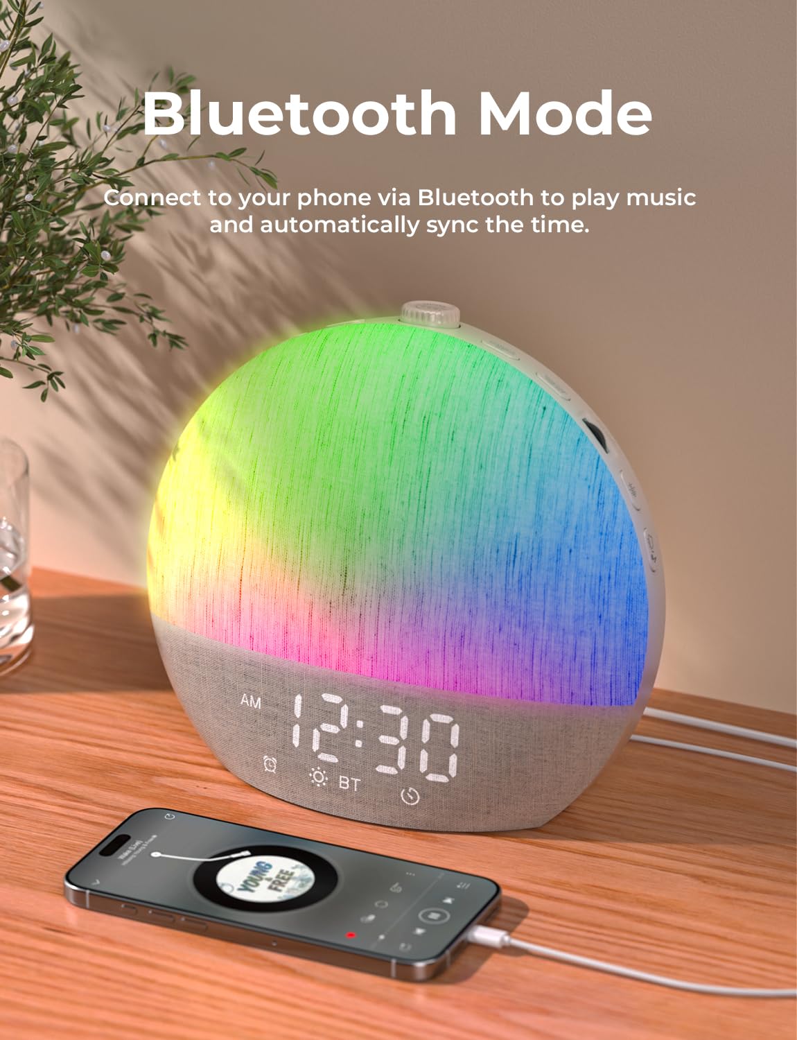 LIORQUE Sunrise Alarm Clock multicolor night light for ambient mood.
