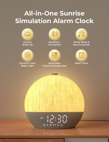 LIORQUE Sunrise Alarm Clock side view showing compact bedside design.