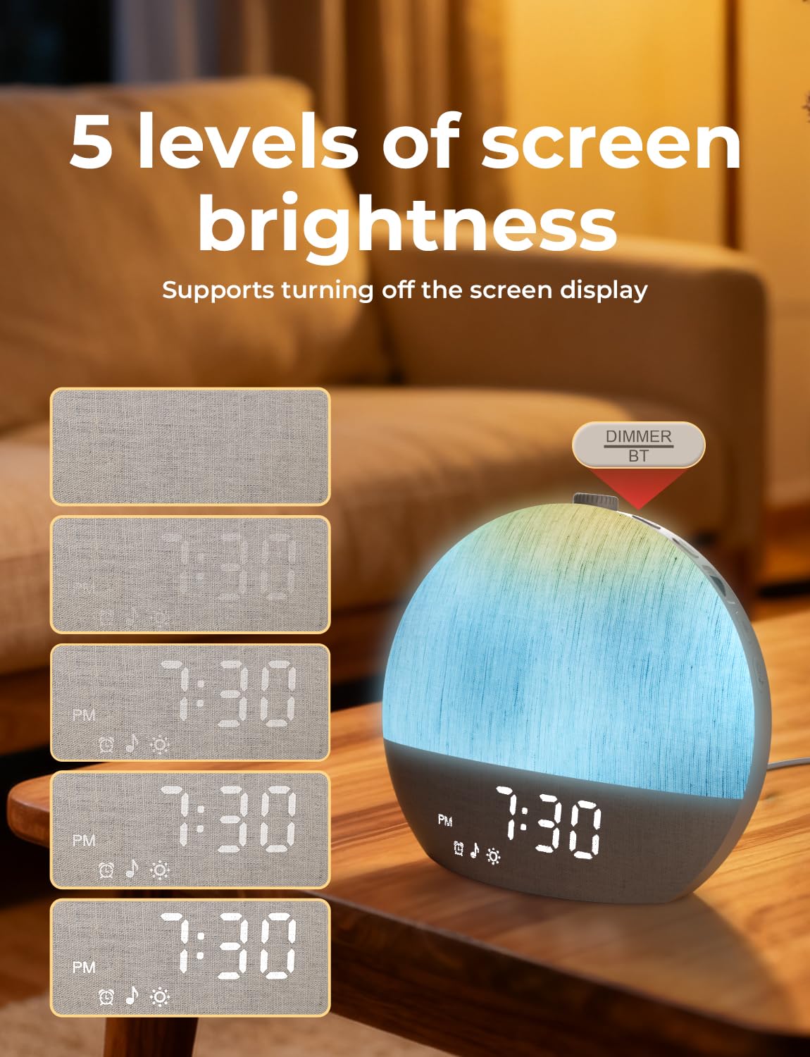 LIORQUE Sunrise Alarm Clock easy snooze with adjustable interval.