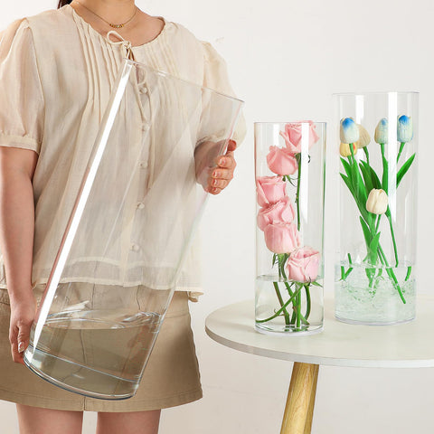 Liotww extra large clear vase floor display, tall unbreakable cylinder ideal for grand floral arrangements.