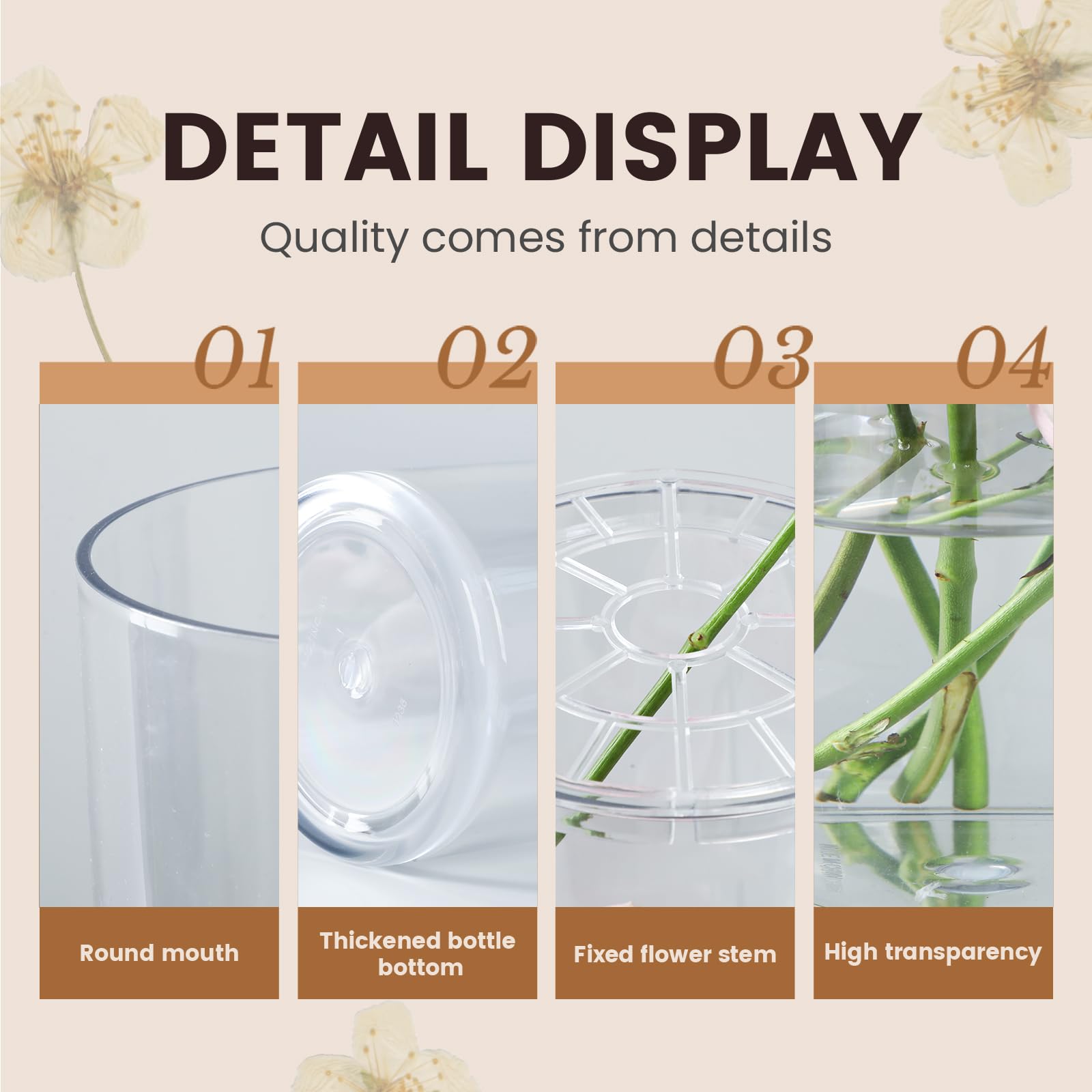 Liotww wide diameter vase suitable for lush blooms and greenery displays.