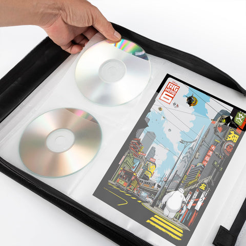 LIOVODE case interior shows inside sleeves and slots for organized discs and booklets.