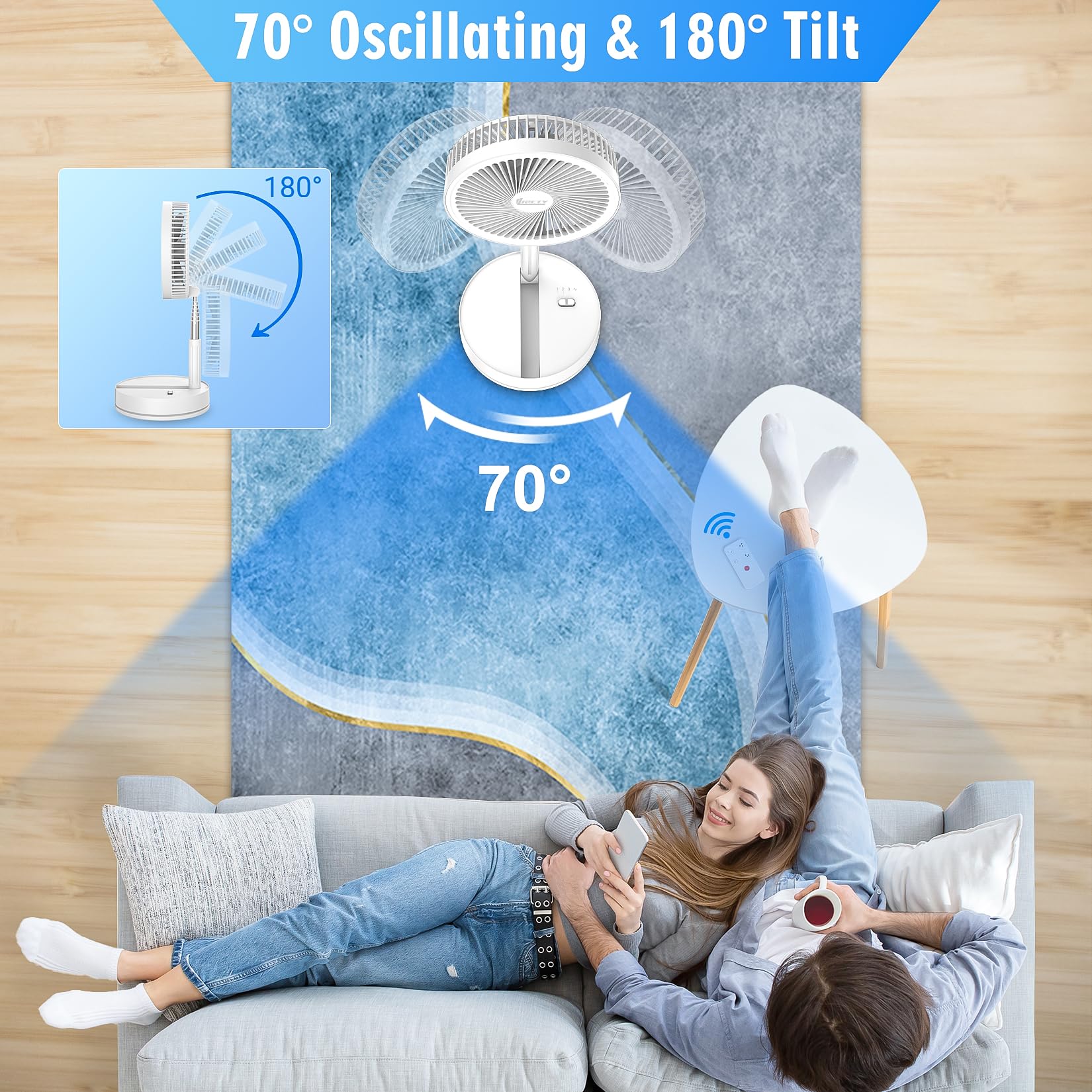 LIPETY remote-control oscillating fan delivering convenient airflow.