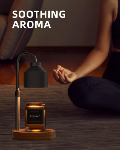 LISUNAR candle warmer lamp in living room creates cozy ambience.