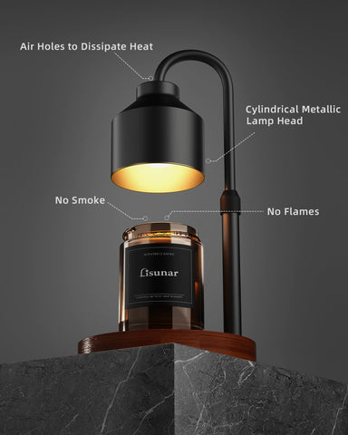 LISUNAR candle warmer lamp black shade close-up with smooth dimming for personalized ambience.