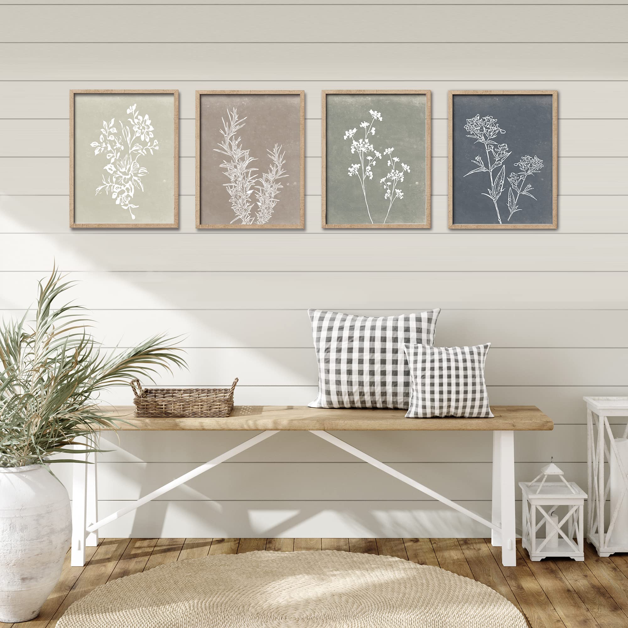 Liswit green beige blue gradient botanical wall art for calming tones