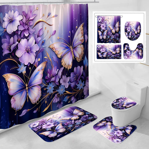Litabel purple floral butterfly shower curtain adds vivid color to your bathroom