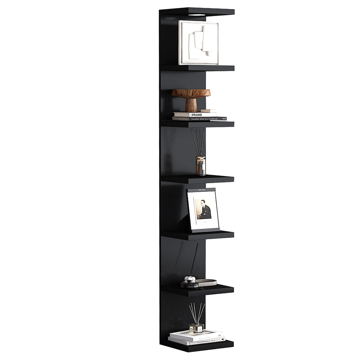 LitaEther 7-tier wall shelf unit in black finish for stylish display and extra storage.