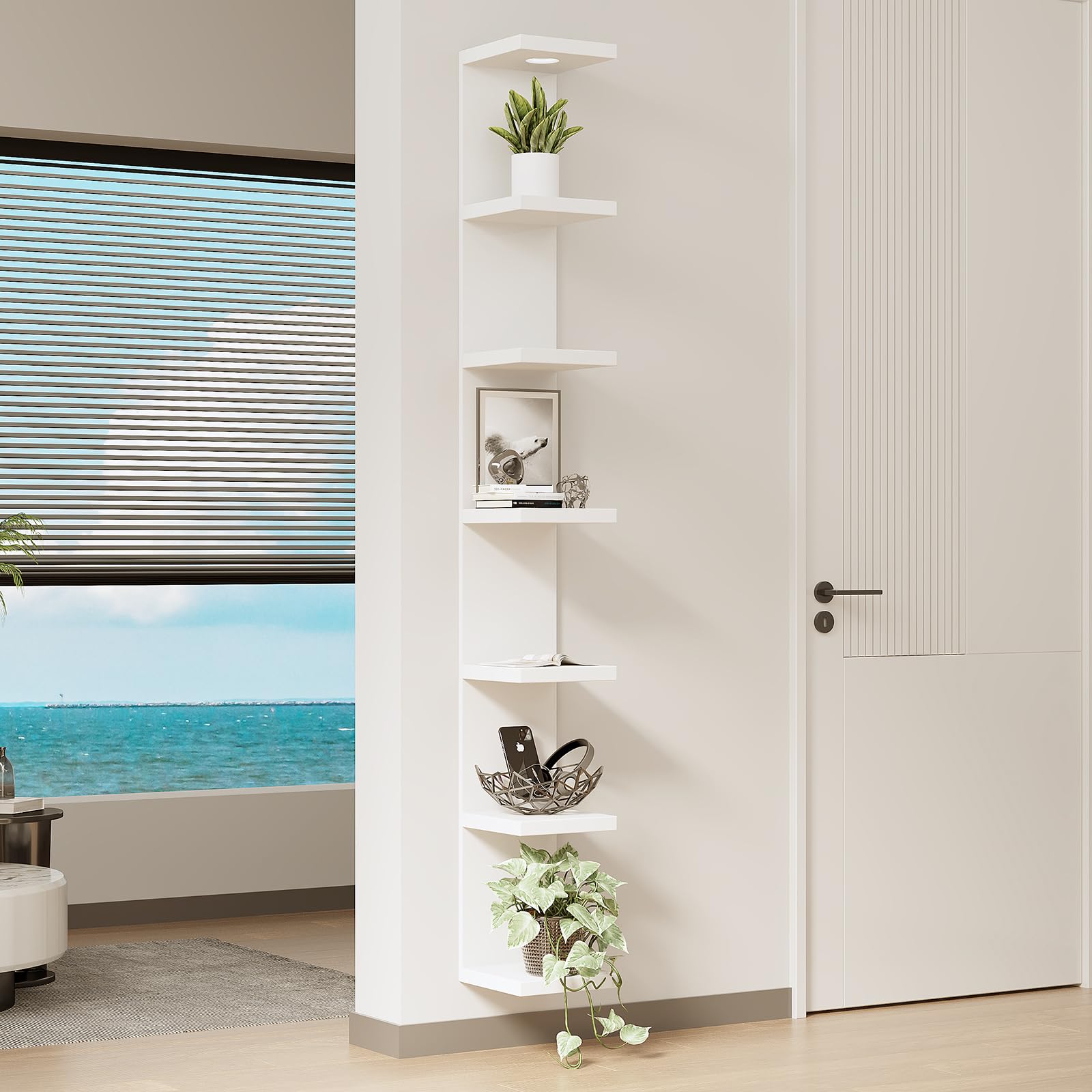 LitaEther faux-wood shelf shown in a modern interior