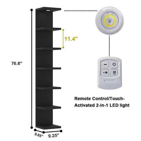 LitaEther LED light on the shelf adds ambient illumination for showcased decor.