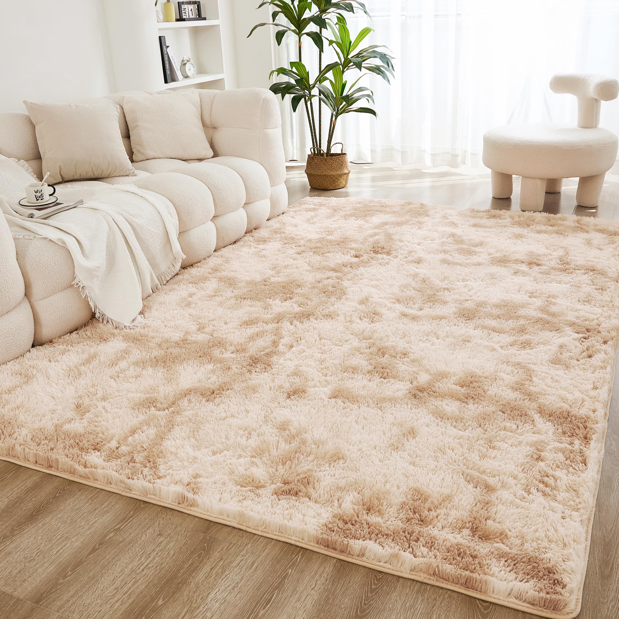 Litanika 8x10 shag rug in living room adds warmth and cozy texture.