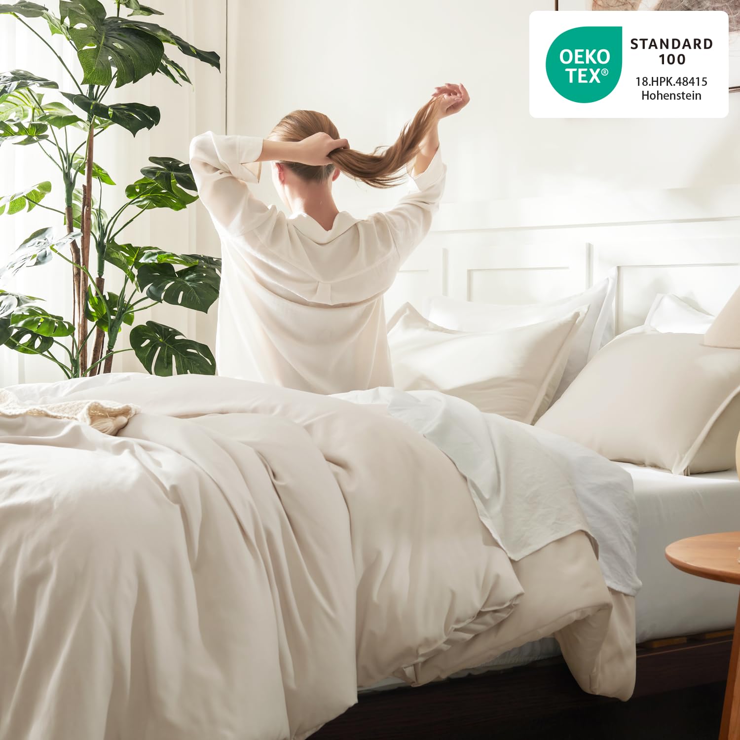 Litanika beige pillowcase pair complements the set with easy care and tidy appearance.