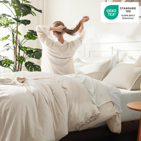 Litanika beige pillowcase pair complements the set with easy care and tidy appearance.