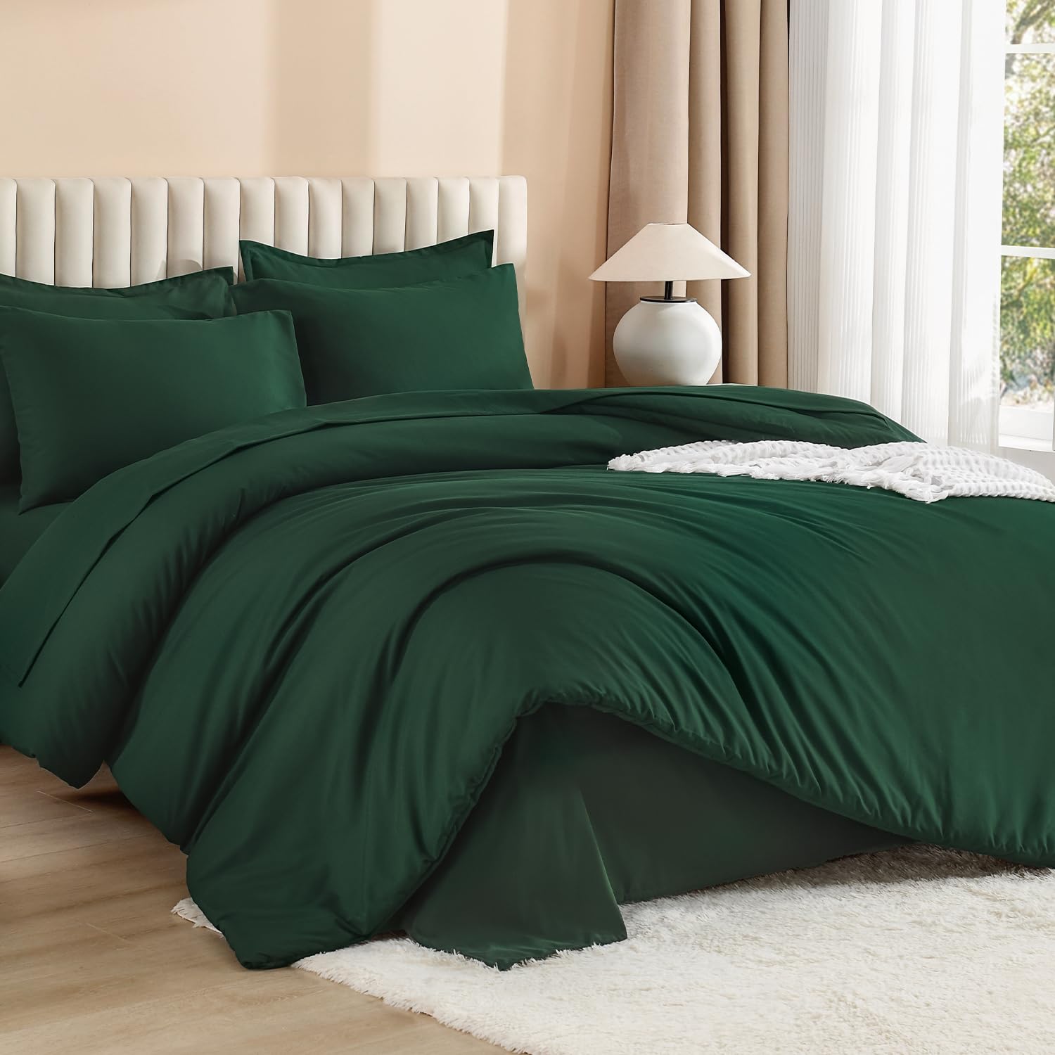 Litanika emerald green flat sheet adds a smooth, breathable layer for a comfortable night.
