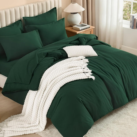 Litanika full-size comforter set in dark emerald green for a cohesive bedroom makeover.