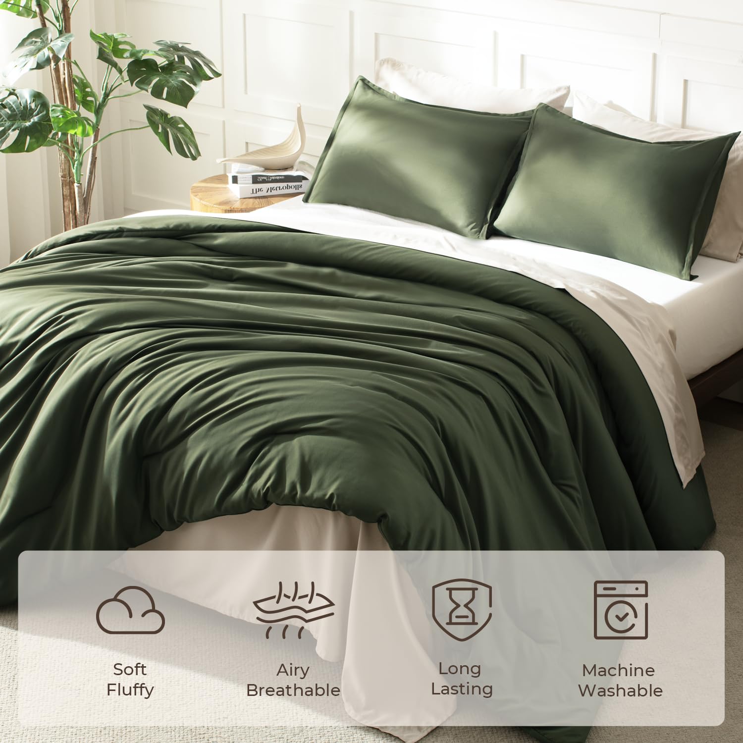 Litanika dark olive green bed setup highlighting vibrant color and cozy vibe.