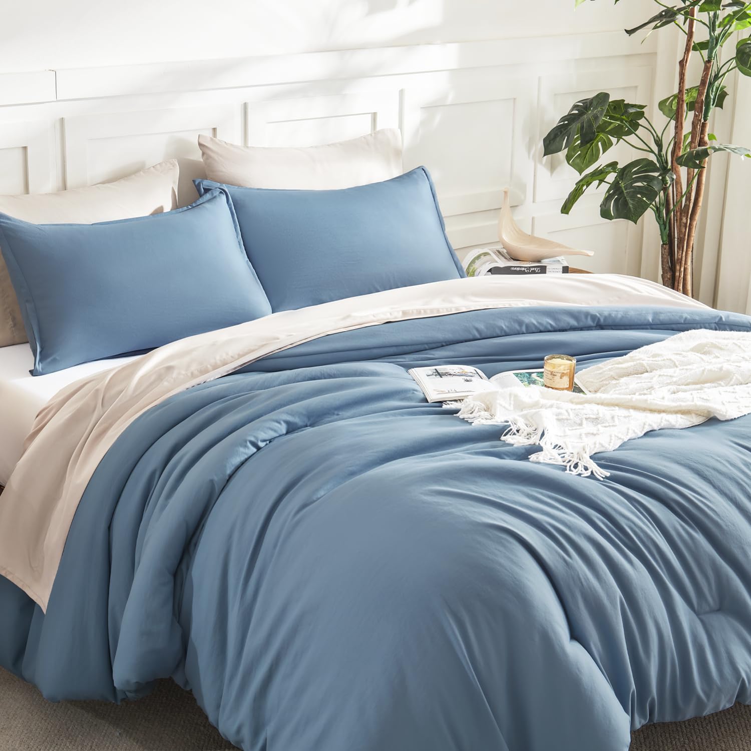 Litanika King grayish blue pillowcase paired with bedding for cohesive look.