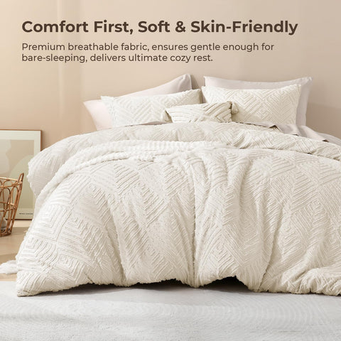 Litanika beige comforter tufted detail close-up for added texture.