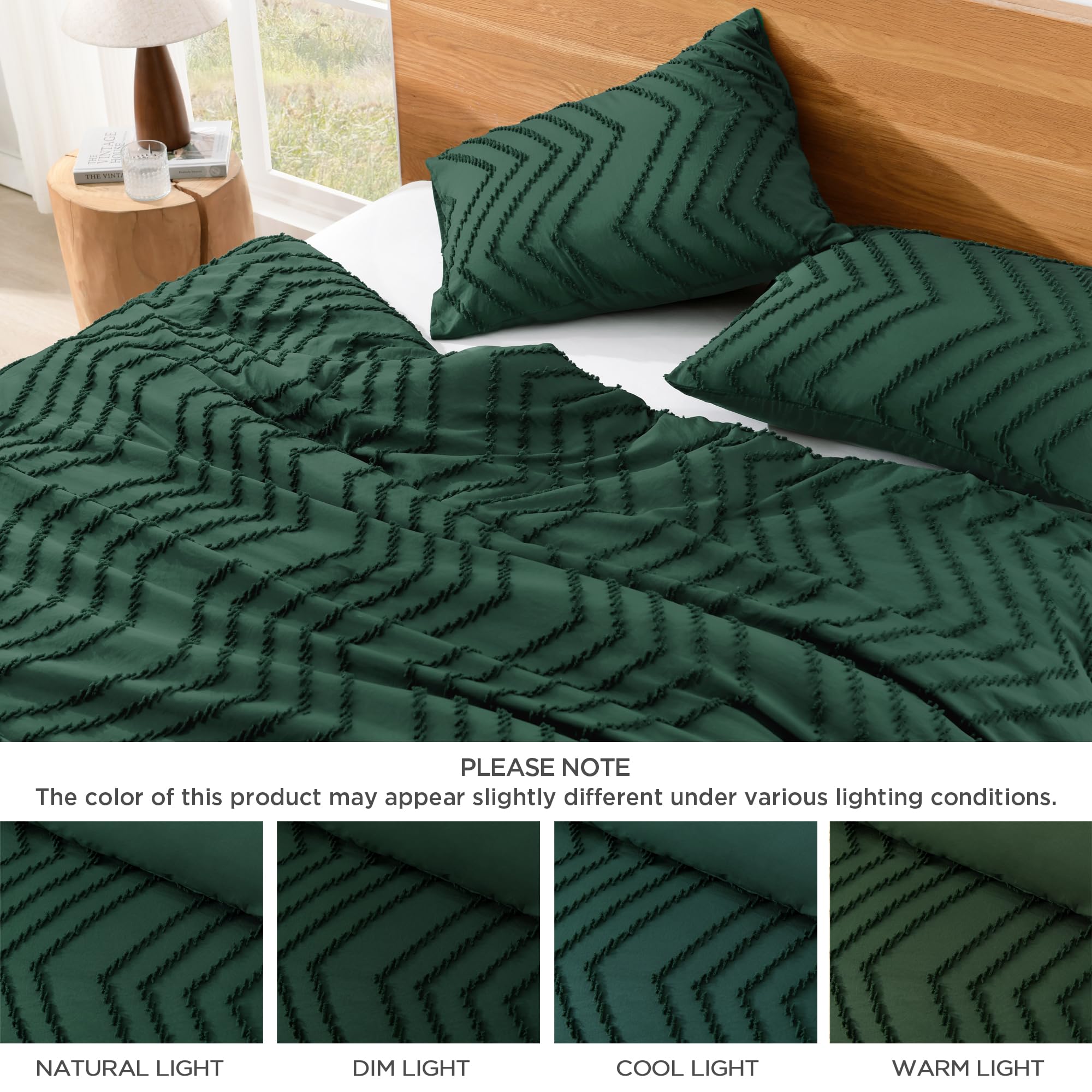 Litanika emerald comforter enhances decor with clean geometric lines.