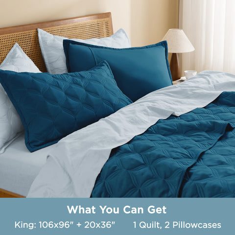 Litanika king size bed setup with teal quilt for all-season decor