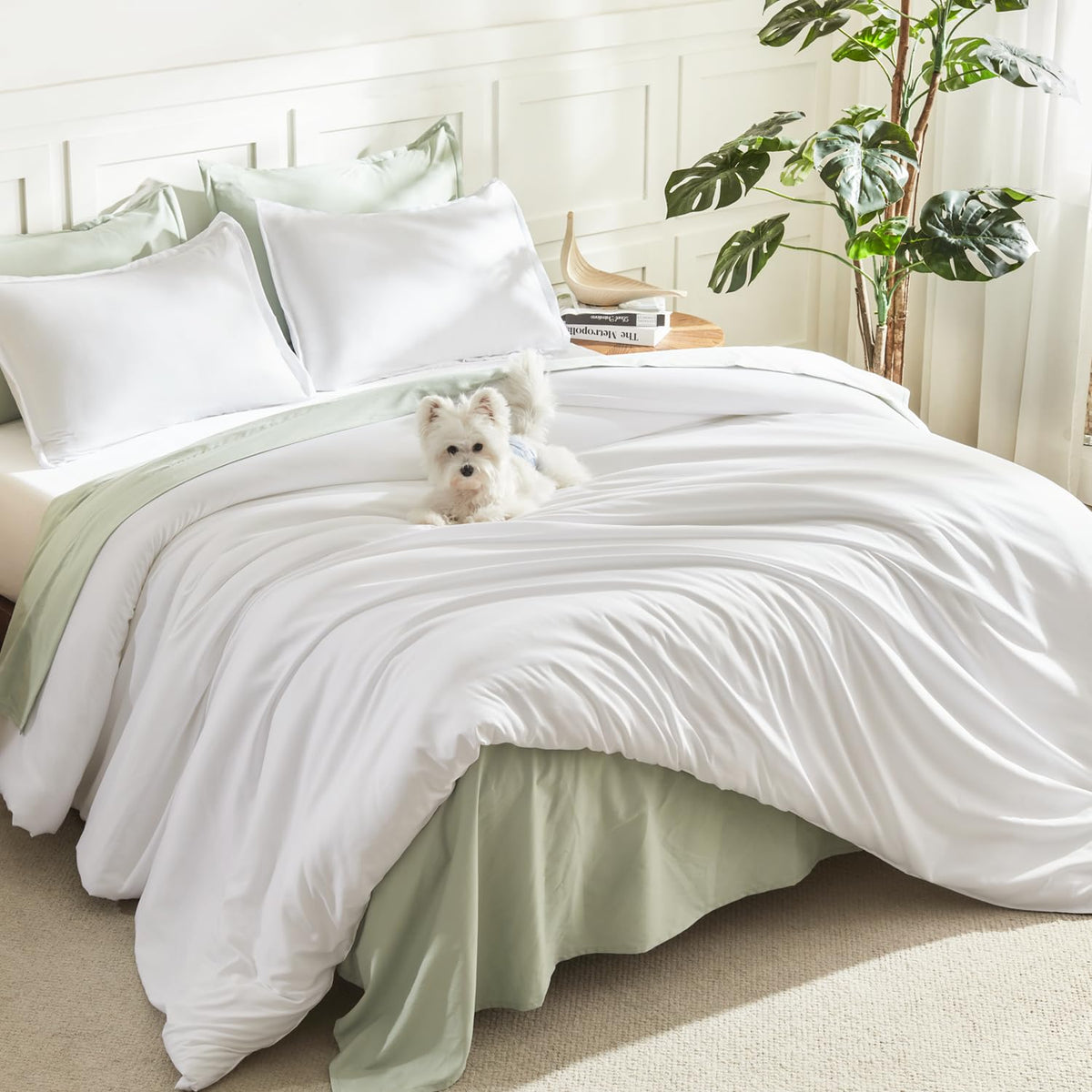 Litanika White Comforter King Size on bed with all-season fluff and warmth.