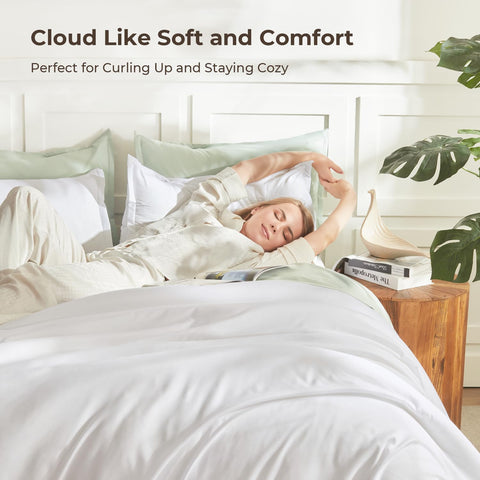 Litanika white comforter set queen with pillowcases brightens the room for restful nights