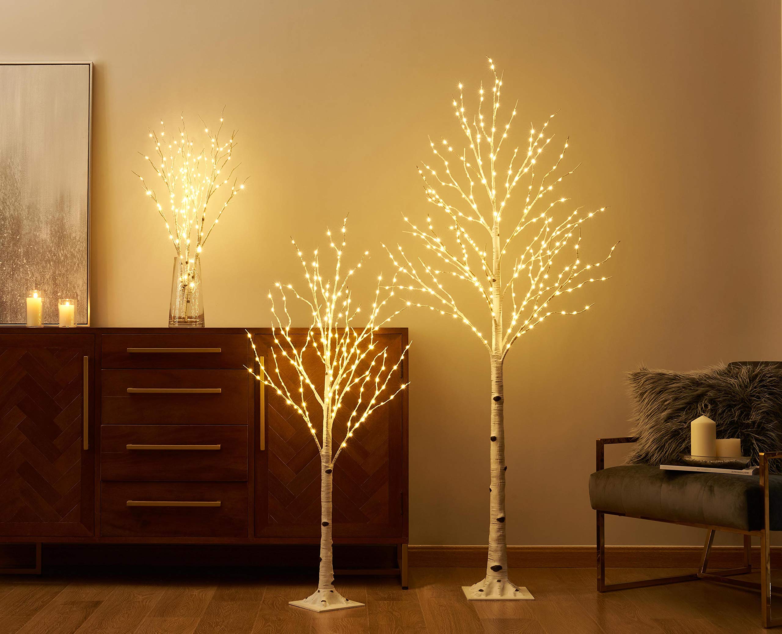 LITBLOOM birch twig tree outdoors with 200 LEDs for events.