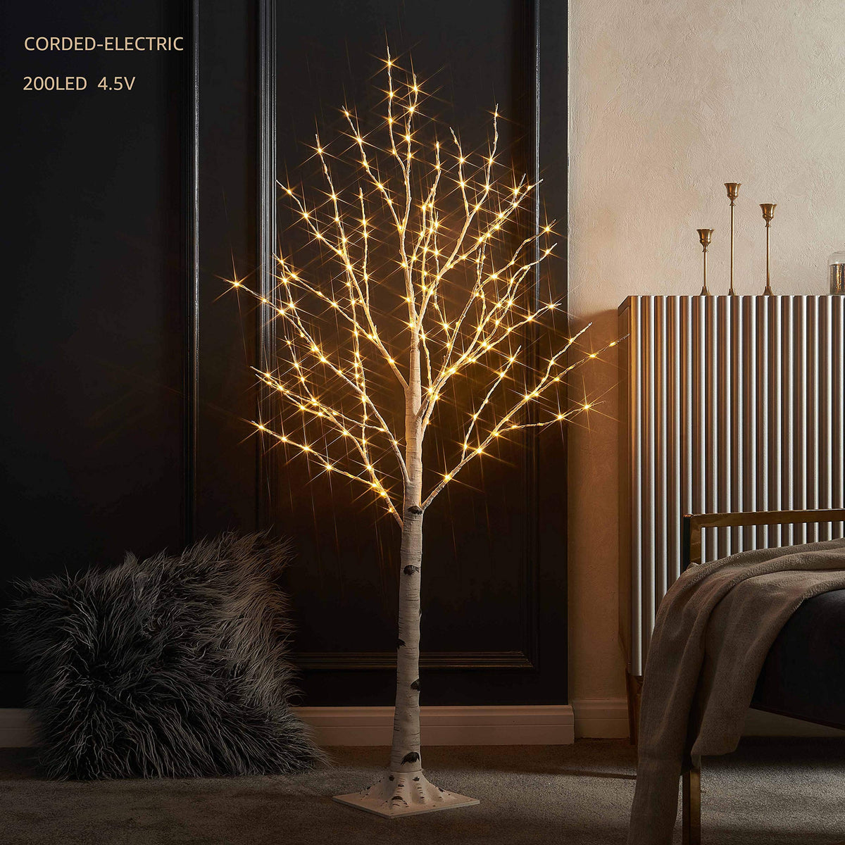 LITBLOOM lighted birch tree 4ft with warm LEDs for cozy indoor corners.