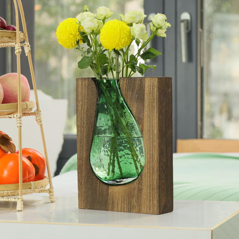 Litivy farmhouse vase with wood base and glass insert for rustic centerpieces.